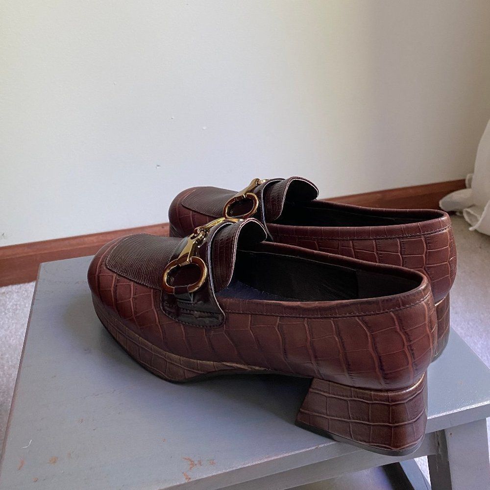 JEFFREY CAMPBELL Women Student Platform Croc Embossed Leather Loafers - NEW NWOB - Picture 4 of 10